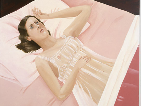 Jocelyn Hobbie, "Pink Girl in Bed," Oil on canvas, 36 x 36 inches, 2004