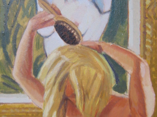 Duncan Hannah, "Brushing Her Hair," Oil on canvas, 16 x 18 inches, 2005